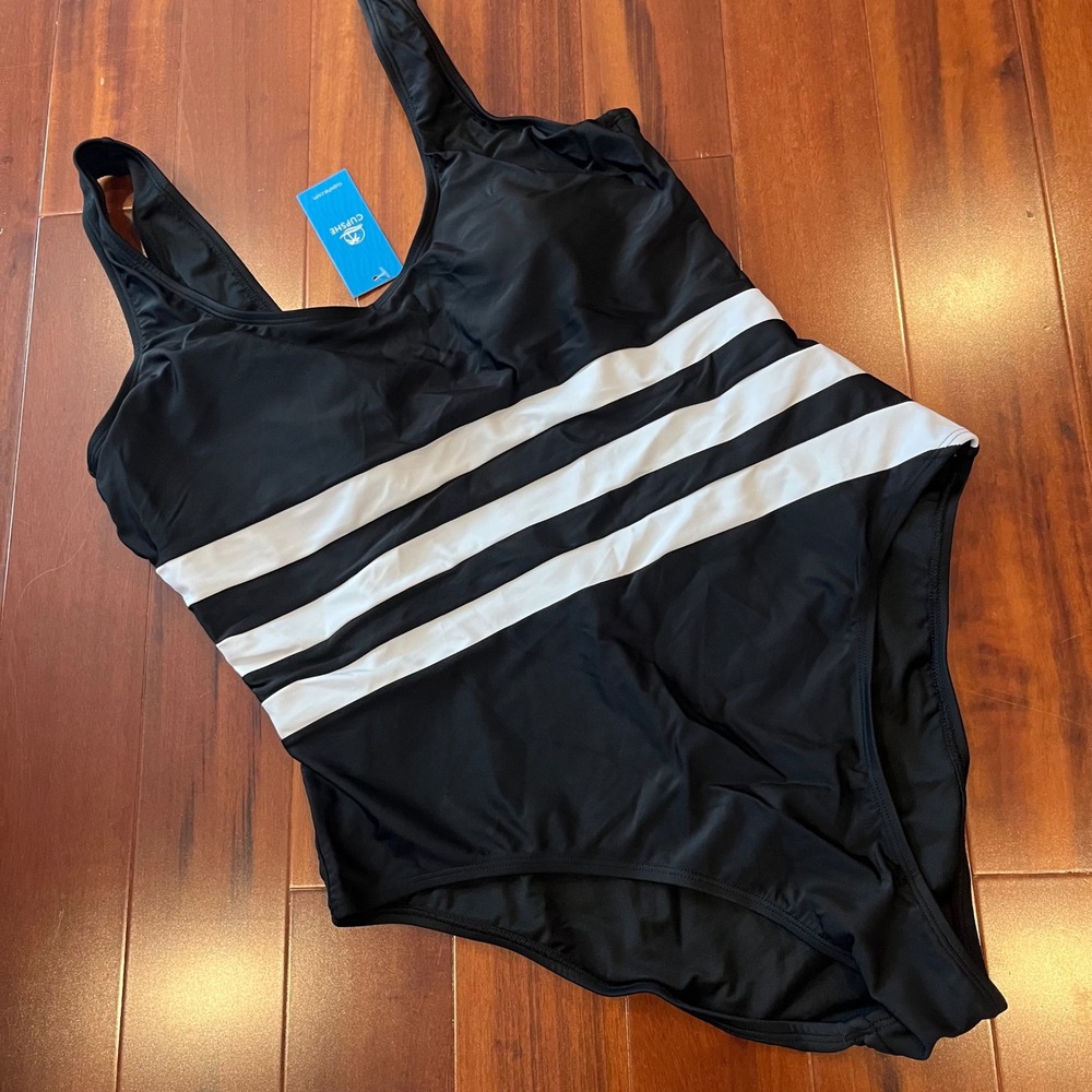 Cupshe One Piece Swimsuit Black White Stripe Swim New NWT Beach Retro Size‎ XL